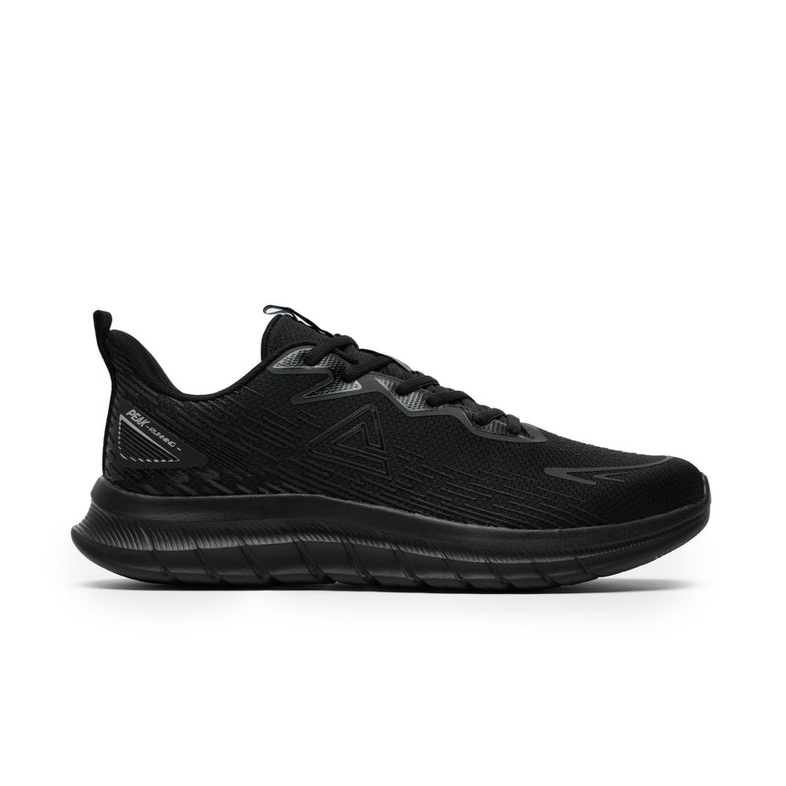 PEAK Horizon Runner running shoes in dark black for men with thick sole and technical design, ideal for running and daily wear