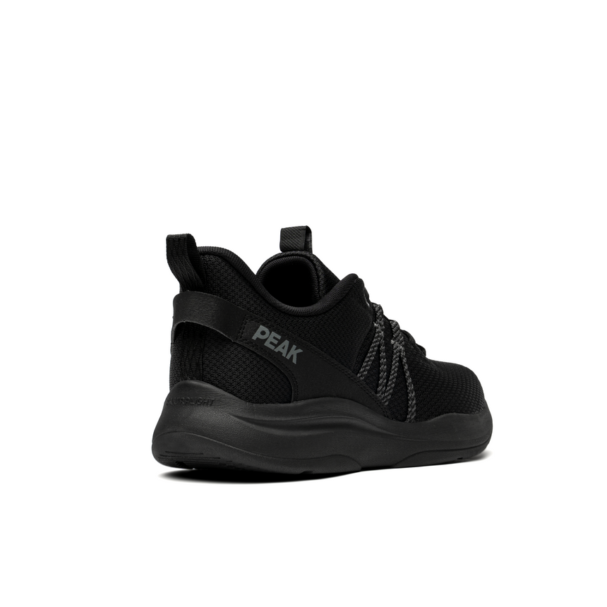 Sneakers Peak pour homme en noir intégral, design minimaliste et moderne, avec tige en maille respirante et semelle légère pour le running et un usage quotidien