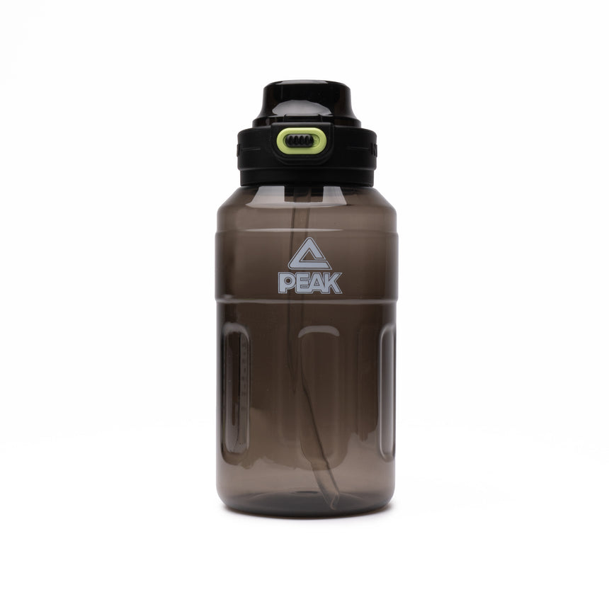 PEAK sport water bottle in black with secure cap and side handle, lightweight for training and everyday use
