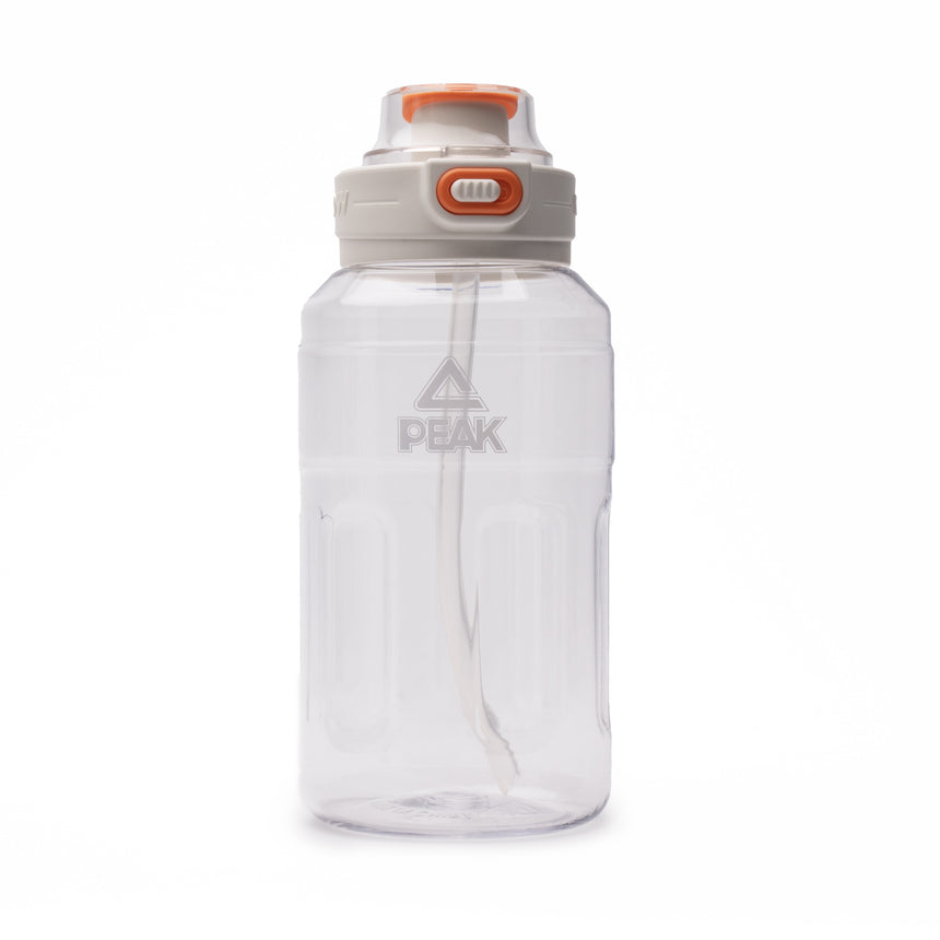 PEAK sport water bottle in white with secure cap and side handle, lightweight for training and everyday use