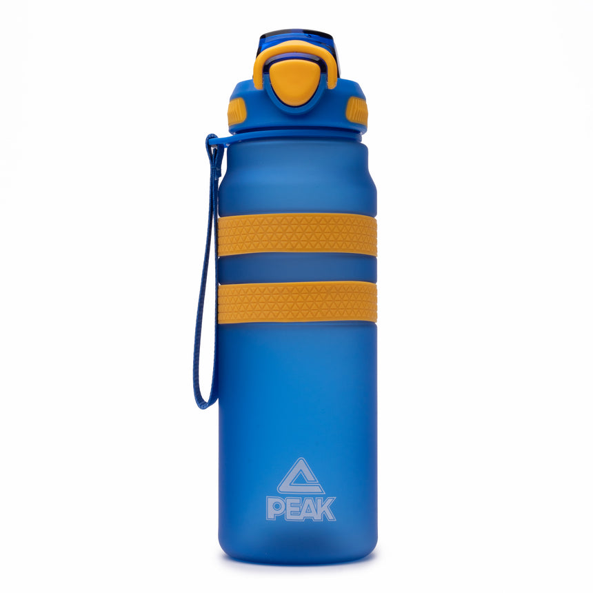 PEAK sport water bottle in blue with secure cap and side handle, lightweight for training and everyday use