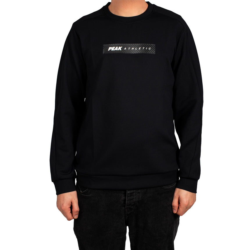 Sweat noir PEAK Athletic pour homme, col rond, coupe droite et logo PEAK sur la poitrine – vêtement de sport chaud et confortable, idéal pour l’entraînement ou le quotidien.