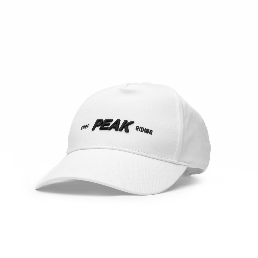 PEAK black trucker cap with mesh back and embroidered round patch on front, unisex style for sports and daily wear