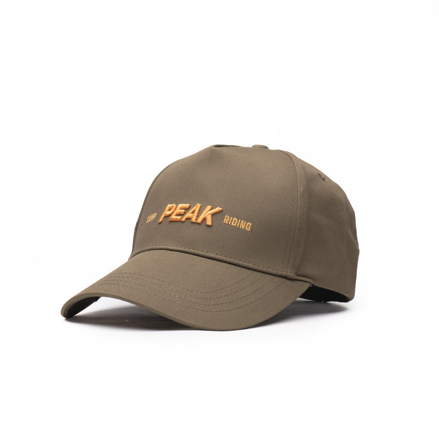 PEAK black trucker cap with mesh back and embroidered round patch on front, unisex style for sports and daily wear