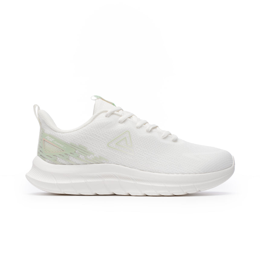 PEAK Horizon Runner running shoes in white and green for women, lightweight, breathable and comfortable with flexible sole for optimal cushioning
