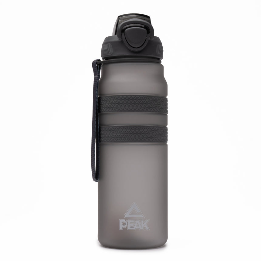 PEAK sport water bottle in gray with secure cap and side handle, lightweight for training and everyday use