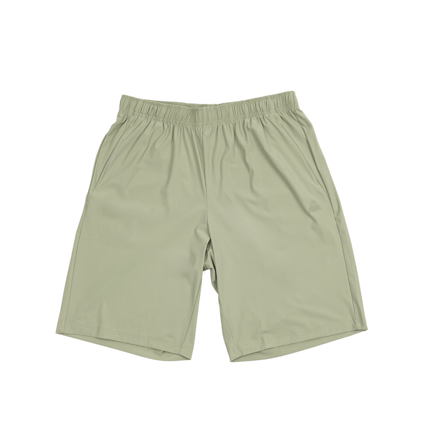 Short kaki clair Peak pour homme, coupe sportive avec taille élastique et poches latérales, idéal pour l’entraînement et les sorties quotidiennes.