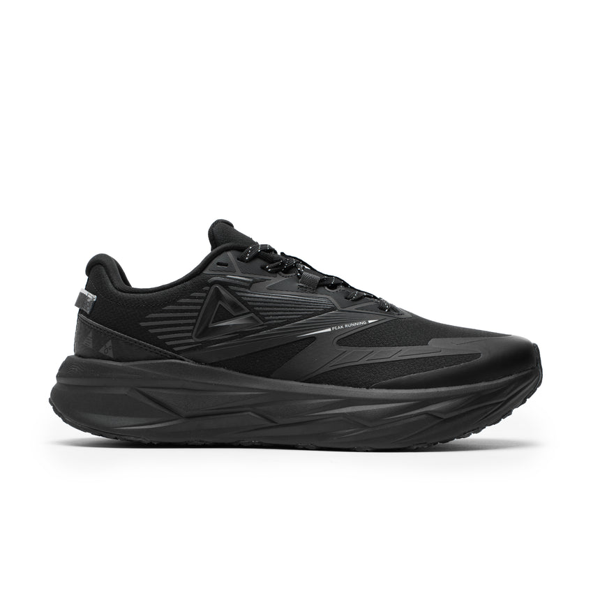 PEAK TAICHI ADVENTURE running shoes in black for men with thick sole and technical design, ideal for running and daily wear
