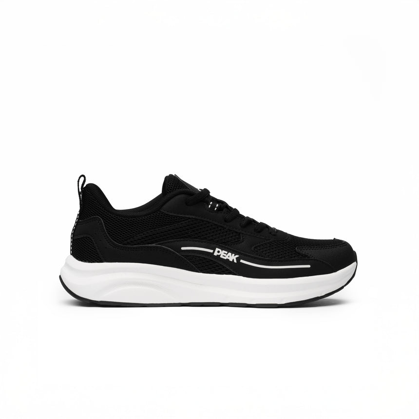 Baskets de running Peak pour homme en noir et blanc, légères et respirantes avec semelle amortissante, idéales pour le sport et le quotidien