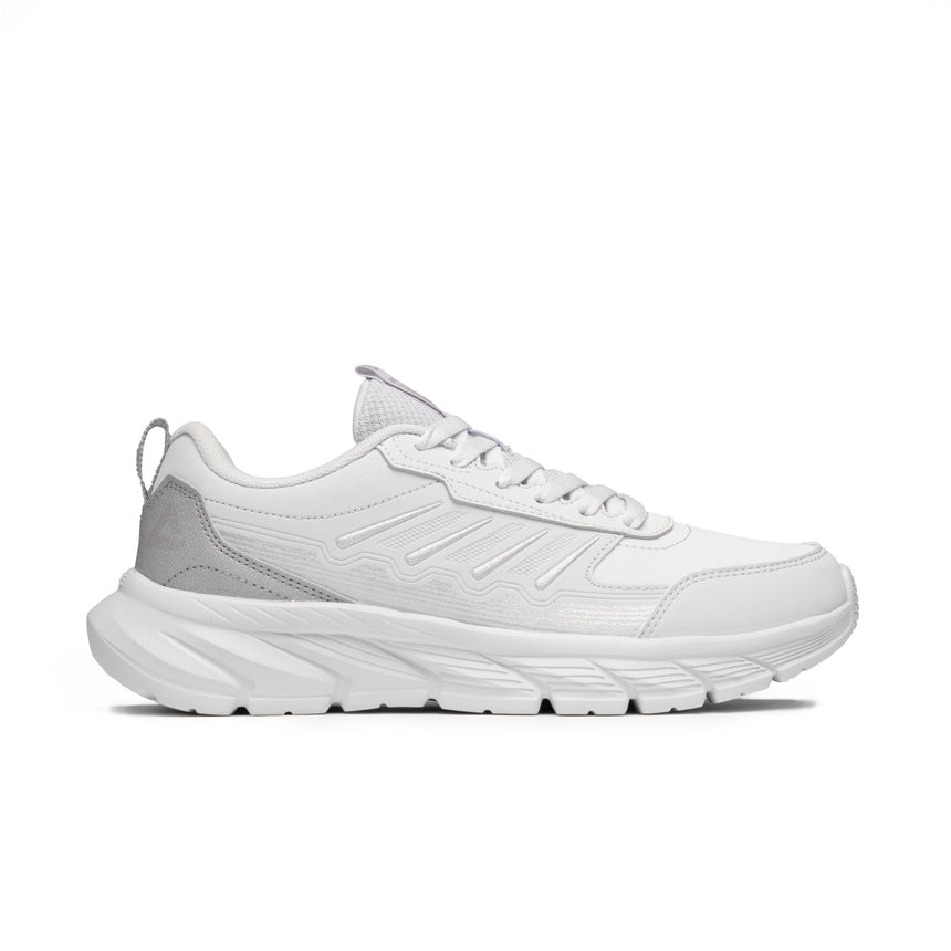 Sneakers Peak Urban Glide pour femme, coloris blanc avec détails argentés. Chaussure de style lifestyle alliant confort, légèreté et design moderne pour un look urbain et tendance.