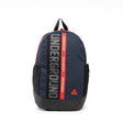 Dark blue PEAK backpack with red stripe and 'UNDERGROUND' text printed vertically on the front, displayed on a clean white background