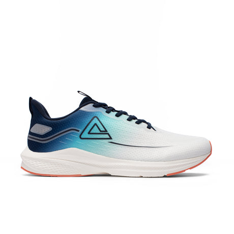 PEAK Runner Energy running shoes in white and blue gradient (navy to turquoise) for men, lightweight and breathable design for optimal performance and daily wear