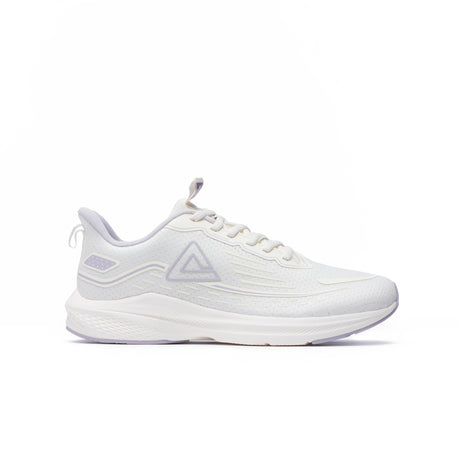 PEAK Runner Energy running shoes in off-white with violet details for women, lightweight and breathable design for optimal performance