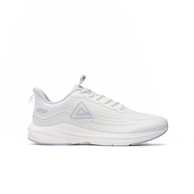 PEAK Runner Energy running shoes in off-white with violet details for women, lightweight and breathable design for optimal performance
