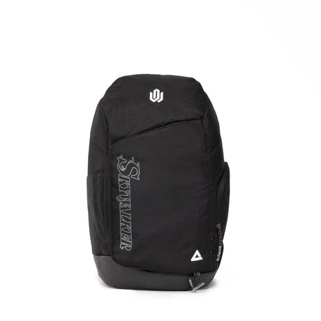 Black PEAK backpack featuring white embroidered logo, 'Skywalker' text design on the front pocket, and triangular PEAK logo at the bottom, displayed on a clean white background