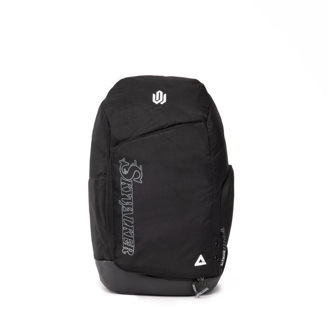 Black PEAK backpack featuring white embroidered logo, 'Skywalker' text design on the front pocket, and triangular PEAK logo at the bottom, displayed on a clean white background