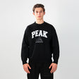 sweat-shirt PEAK noir porté par un homme, logo PEAK sur la poitrine, style sportif et décontracté.