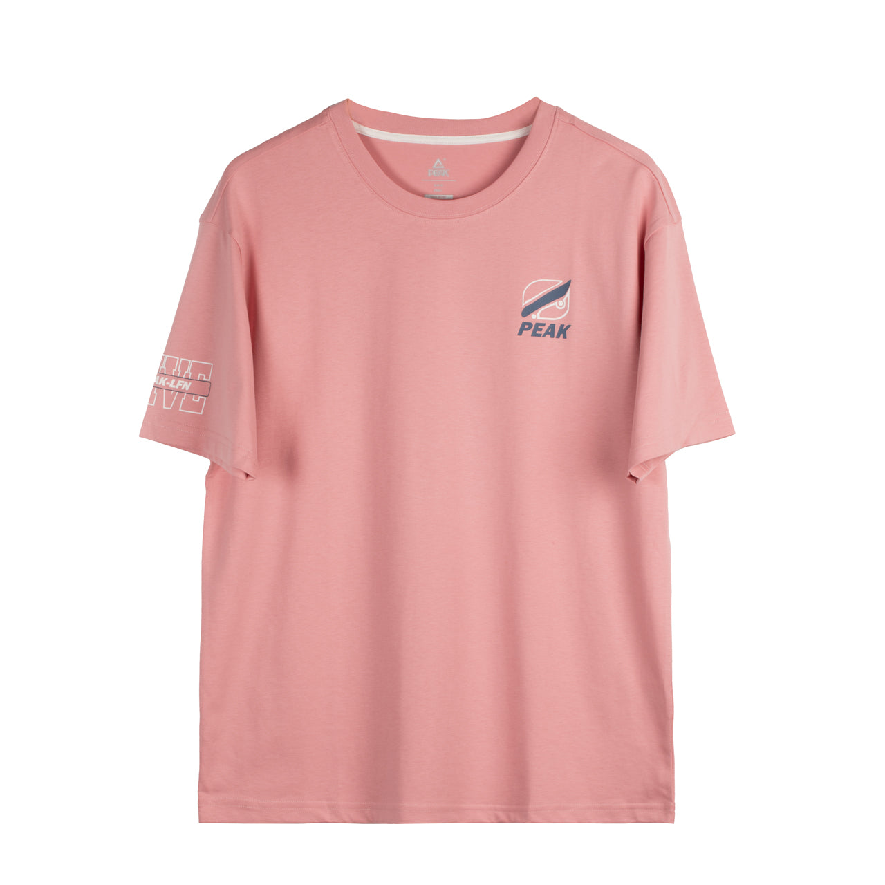 t-shirt PEAK rose avec logo sur la poitrine et imprimé sur la manche, coupe droite, tissu doux et respirant.