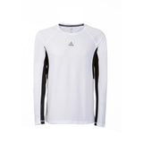 t-shirt technique PEAK blanc avec manches noires, col rond, coupe sportive et tissu respirant.