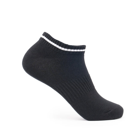 Chaussette basse PEAK noire avec bande blanche, en coton respirant et extensible, offrant confort, maintien et discrétion pour le sport ou un usage quotidien.