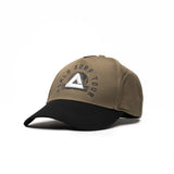 PEAK black trucker cap with mesh back and embroidered round patch on front, unisex style for sports and daily wear