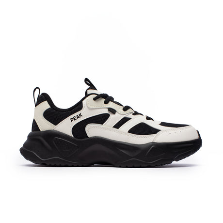 PEAK Trendy Flex lifestyle shoes in white and pink for women with thick sole and modern retro design, ideal for casual daily wear