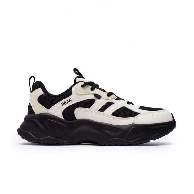 PEAK Trendy Flex lifestyle shoes in white and pink for women with thick sole and modern retro design, ideal for casual daily wear