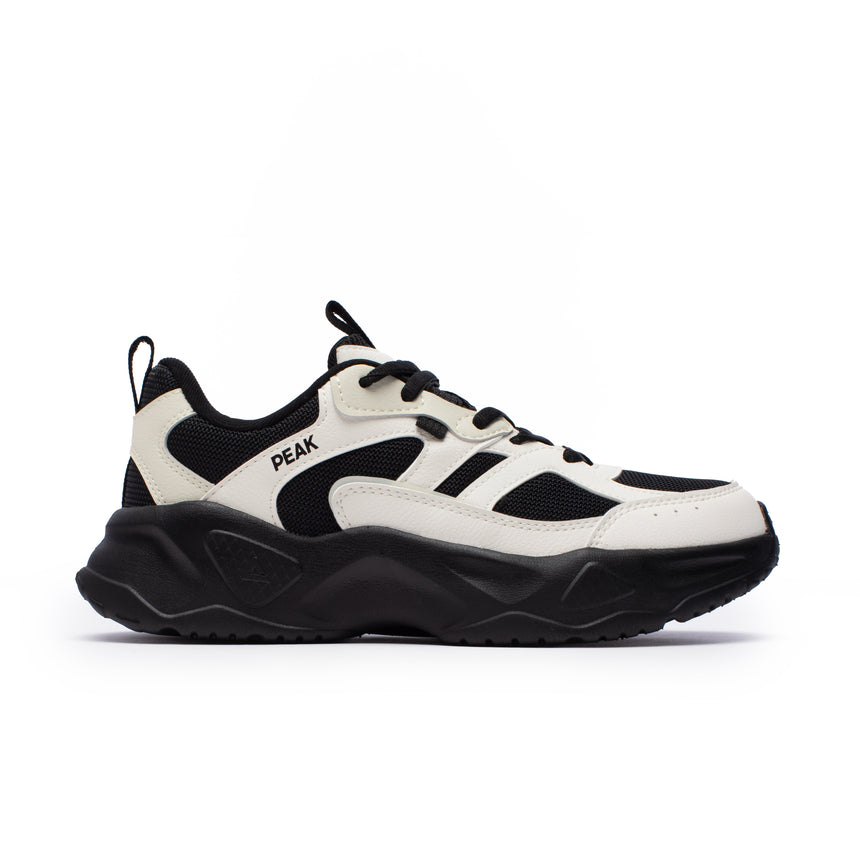 PEAK Trendy Flex lifestyle shoes in white and pink for women with thick sole and modern retro design, ideal for casual daily wear