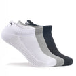 Lot de chaussettes basses PEAK en coton respirant, couleurs assorties blanc, gris et noir, offrant confort, maintien et douceur pour le sport ou le quotidien.