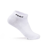 White low-cut PEAK sports sock with ribbed texture and black PEAK logo, displayed on a clean white background