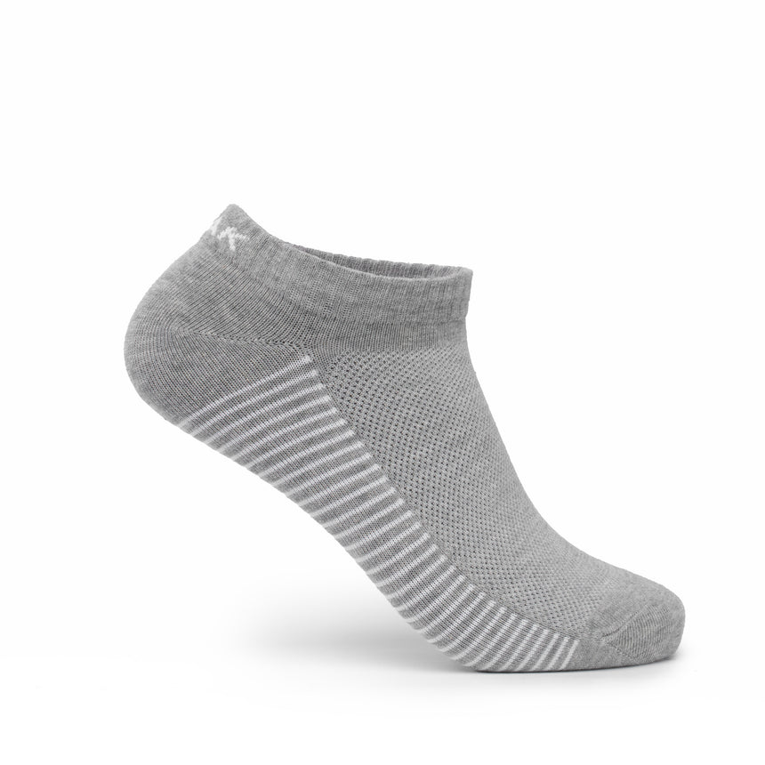 Lot de chaussettes basses PEAK en coton respirant, couleurs assorties blanc, gris et noir, offrant confort, maintien et douceur pour le sport ou le quotidien.