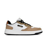 Sneakers Peak pour homme au design rétro, coloris blanc et beige, avec semelle blanche et logo latéral noir. Chaussure confortable et tendance pour un style urbain décontracté.