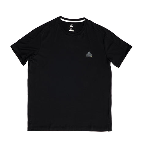 T-shirt noir Peak pour homme à col rond, coupe droite légère et confortable, idéal pour le sport ou le quotidien.
