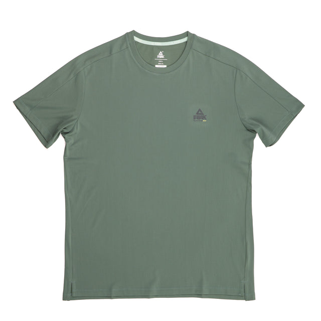 T-shirt vert Peak pour homme à col rond et manches courtes, coupe droite confortable, idéal pour le sport ou le quotidien.
