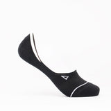 Black low-cut PEAK invisible sock with white trim and small PEAK triangle logo, displayed on a clean white background.